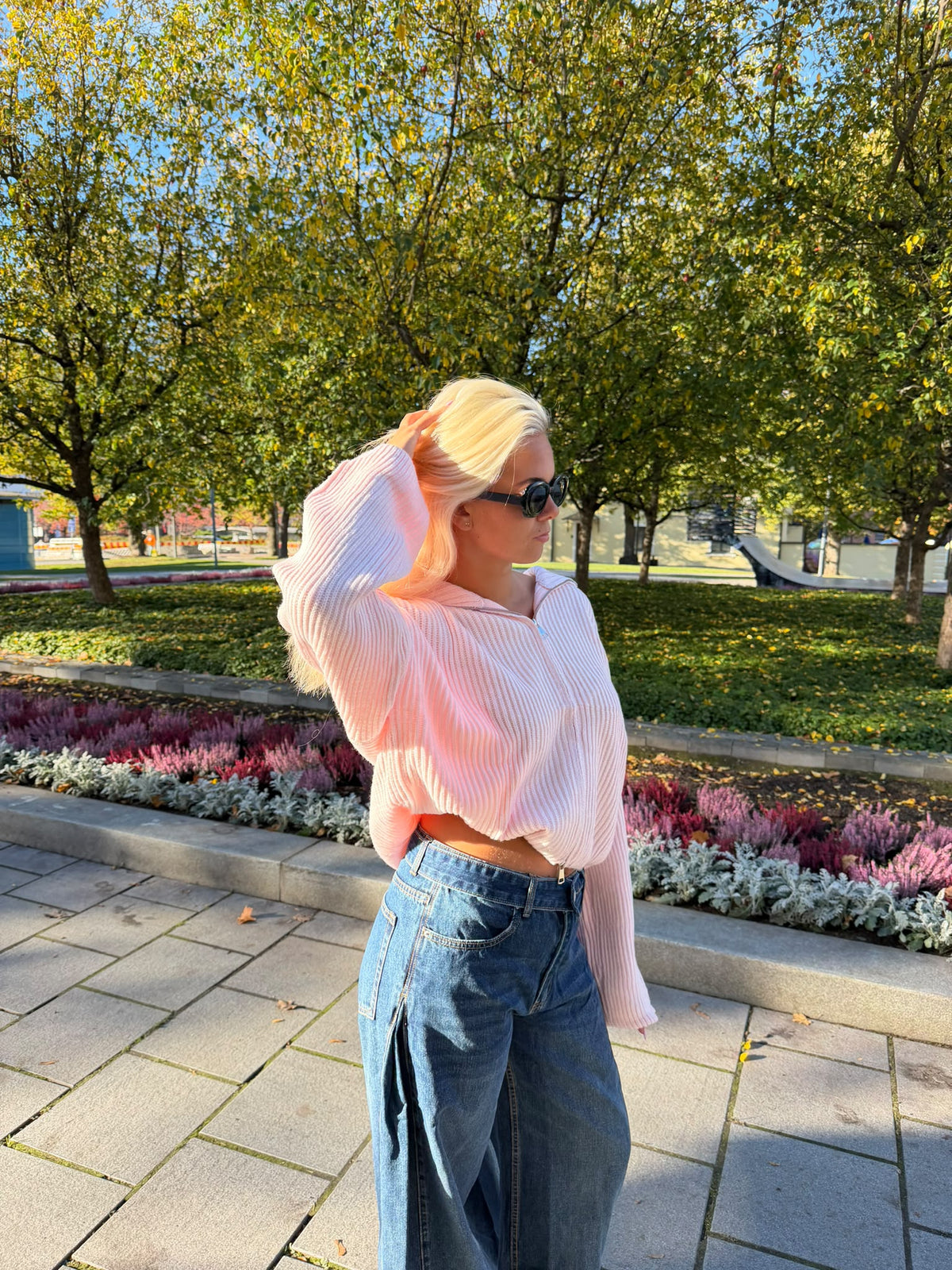 Laura wearing Margaret’s Style in an autumn setting