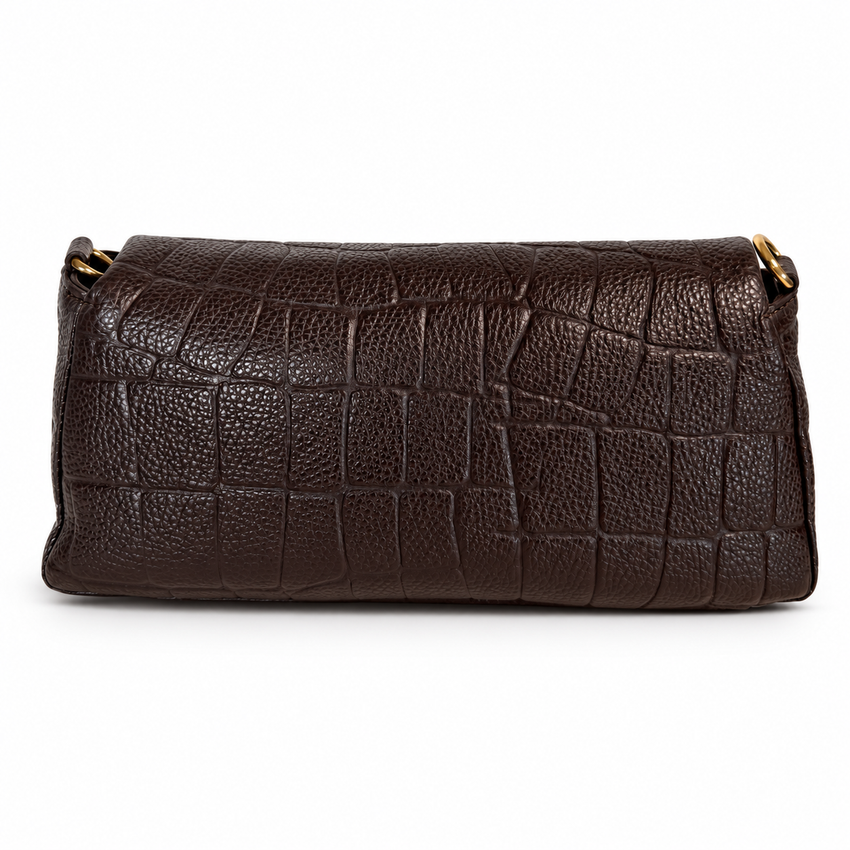 Brown Embossed Leather Shoulder Bag