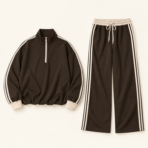 Contrast Stripe Half-Zip Set